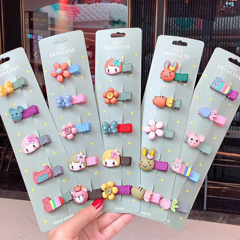 5 шт./компл. новые милые цветные Мультяшные Цветочные заколки для девочек детские