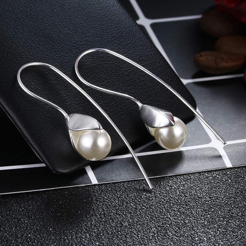 New Arrival 925 Sterling Silver Fashion pearl Flower Egg Ladies`drop Earrings Women Jewelry Birthday Gift Female Cheap | Украшения и