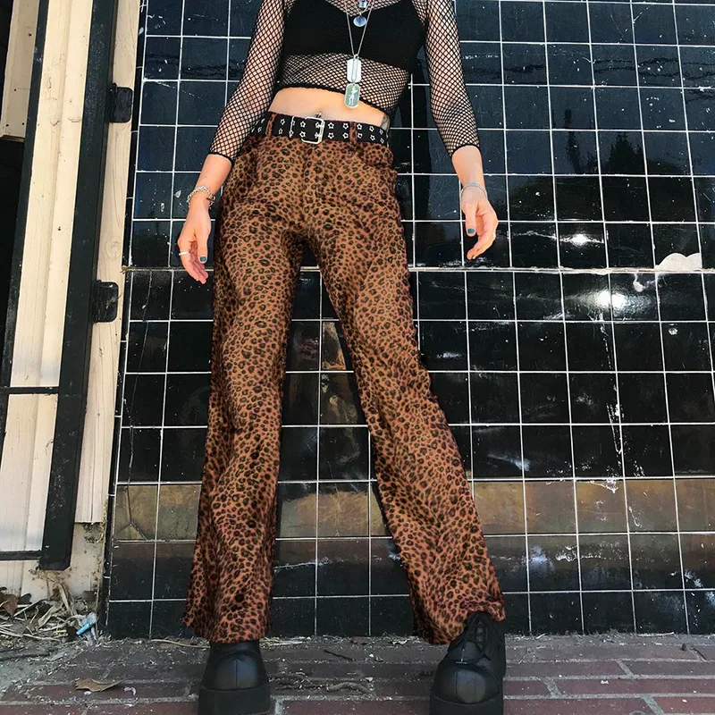 

Women’s Casual Straight Trousers with Pockets Personality Leopard High-waist Slim Fit Long Pants Streetwear Spring And Autumn