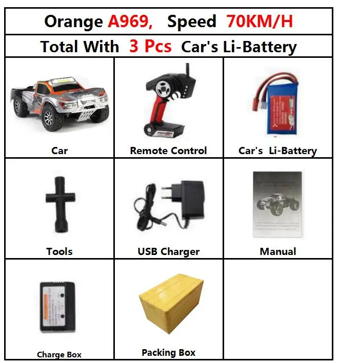 orange 70kmH a969 3b BestPrice Wltoys A969 Радиоуправляемый гоночный автомобиль 50 км/ч 70 км/ч RC Drift короткий курс грузовика дистанционного Управление 4-х колесный амортизатор для грузовиков - Цвет: orange 70kmH a969 3b