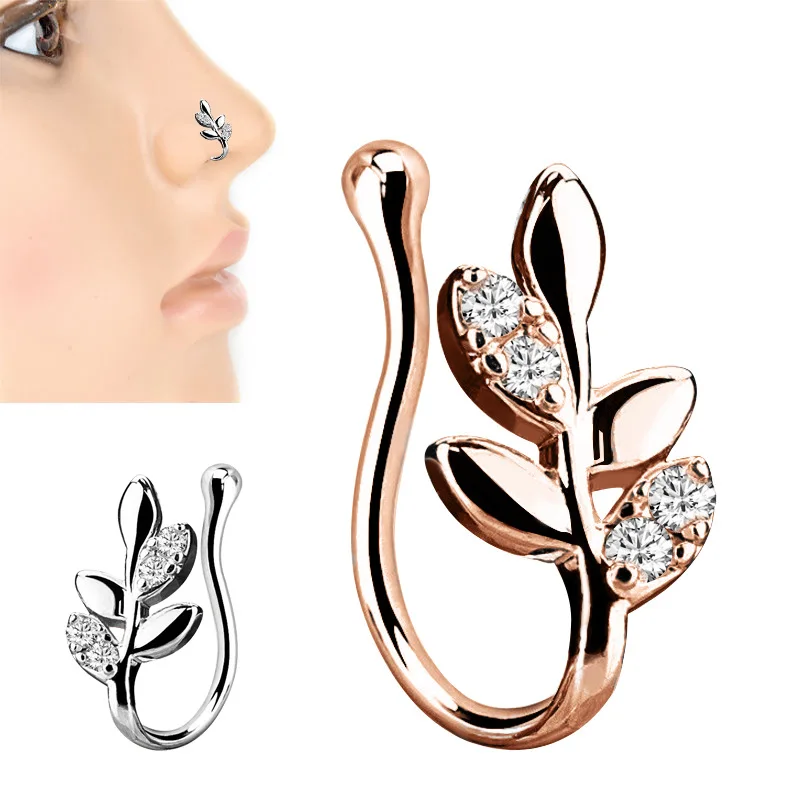 Медные хрустальные листья Имитация тела пирсинга перегородка кольца и шпильки