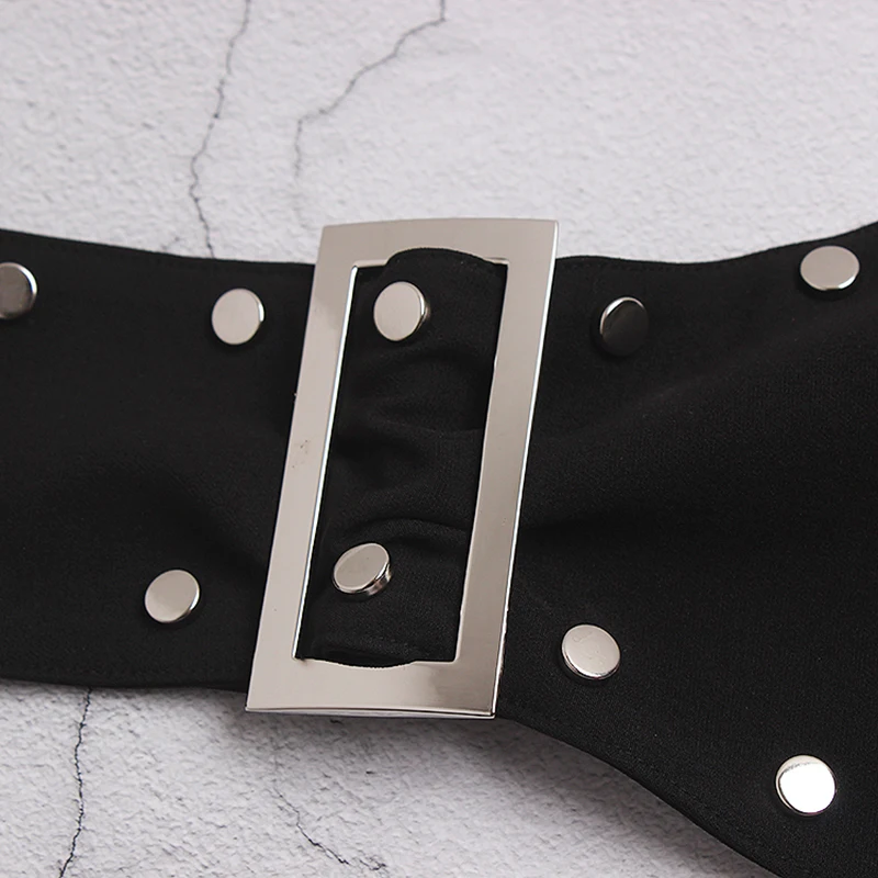 

[EAM] White Metal Buckle Split Joint Irregular Wide Belt Personality Women New Fashion Tide All-match Spring 2021 1Y075