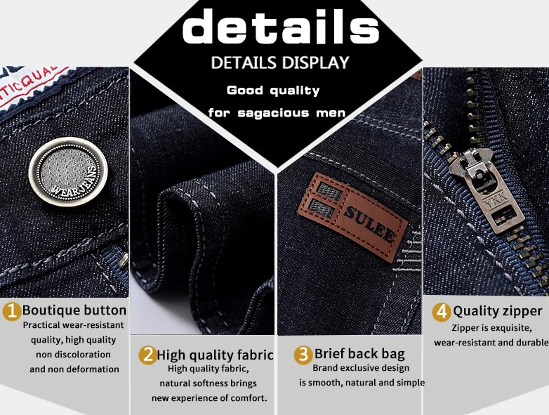 

SULEE Brand Trousers Men Clothes 2019 New Elasticity Skinny Jeans Business Casual Male Denim Slim Pants Classic Style