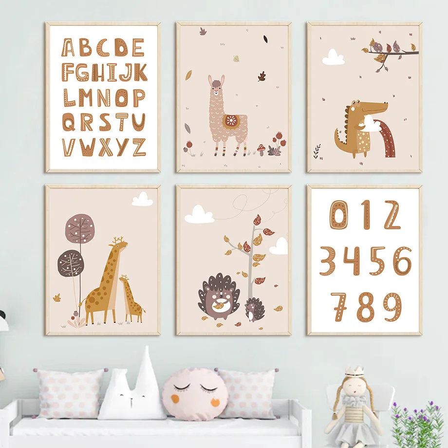 

Number Alphabet Giraffe Tree Animal Nursery Boho Wall Art Canvas Painting Nordic Poster And Prints Wall Pictures Kids Room Decor