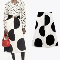 traf white polka dot midi skirt women za 2021 a line woman skirts high waist long skirts fashion zipper flare office skirt suits