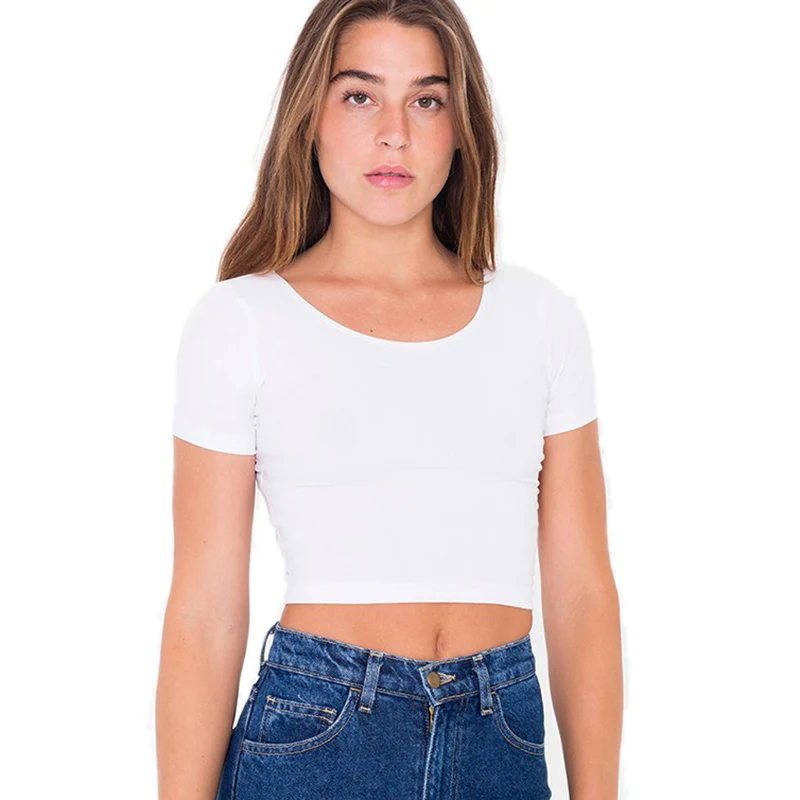

New Crop Tops Womens T-shirts Black White Gray Summer Shorts Sleeve Cotton Tees Plus Size Korean Clothes Blusas Mujer Lady Shirt