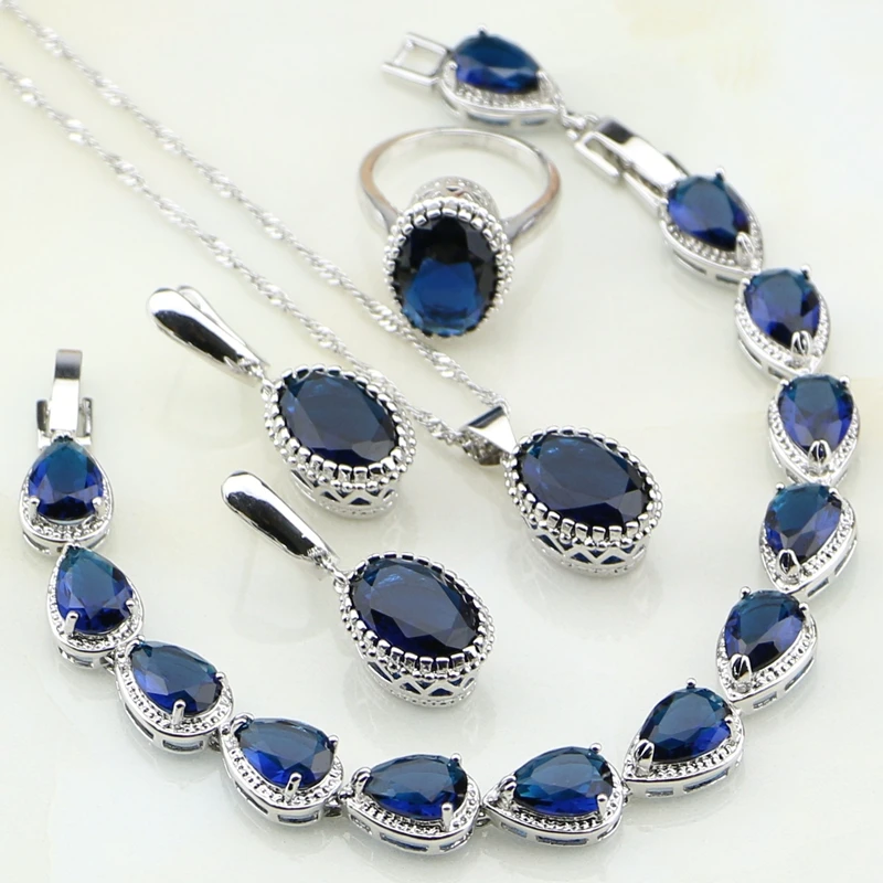 Корона Синие стразы Стерлинговое Серебро 925 пробы ювелирные наборы для женщин