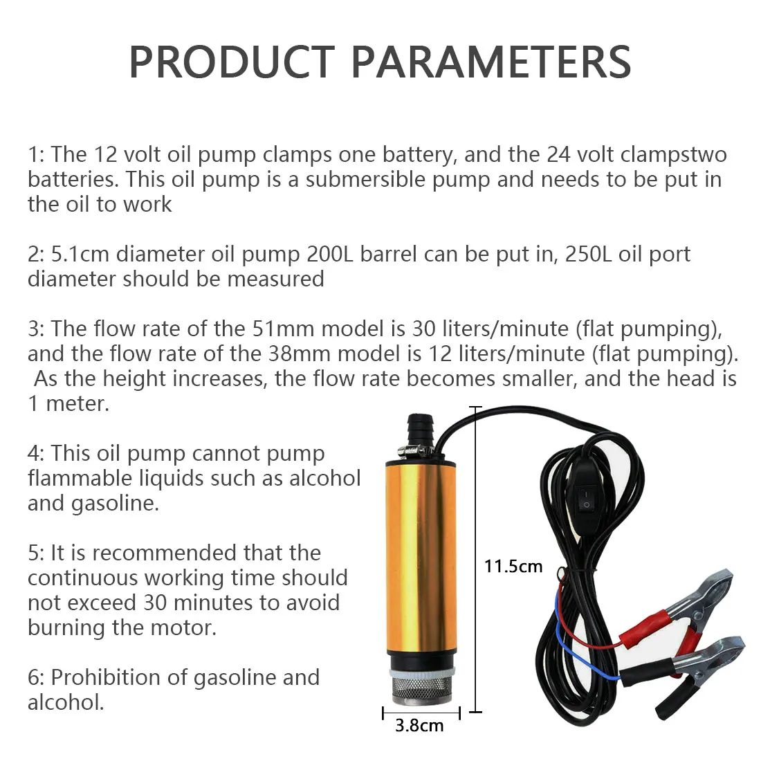 

12/24V DC Diesel Fuel Water Oil Car Camping Fishing Submersible Transfer Pump