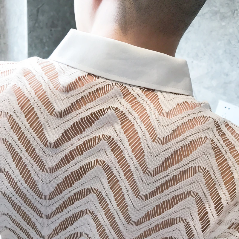 Transparent Shirt Summer Short Sleeve Shirt Camisa Hombre Stitching Stripe Shirt See Through Shirt Men Chemise Homme Marque Luxe