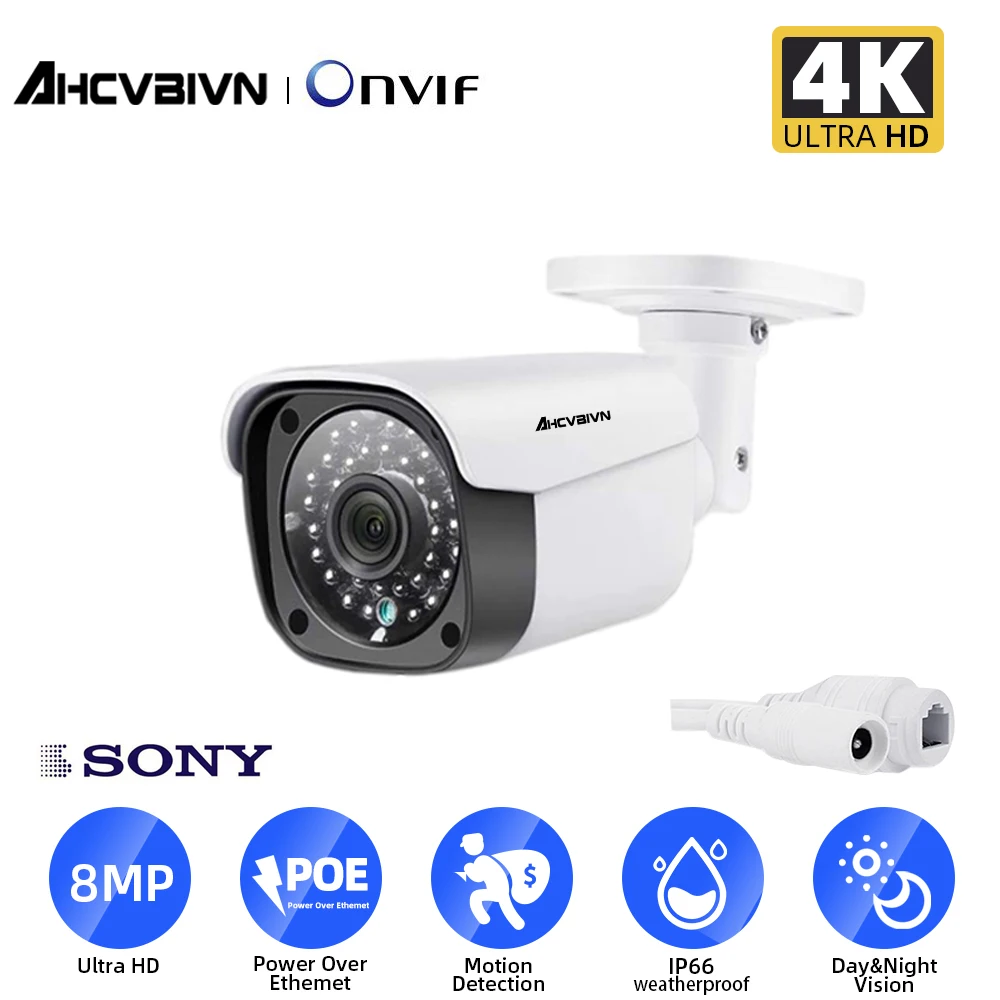 

AHCVBIVN 4K 8MP Dome Outdoor Security Camera POE H.265 CCTV weatherproof IP Camera Built In Microphone IP 66 IR 30m P2P