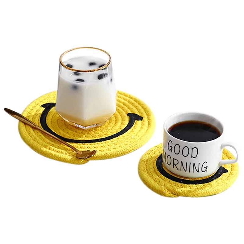 

Cotton Tablewares Mat Placemat Round Woven Heat Insulation Dining Table Mat Non-Slip Tableware Kitchen Decor Coffee Cup Coaster
