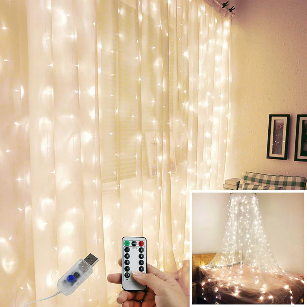 

3x3M LED Curtain Fairy String Light Party Light 300 LED Christmas Light for Wedding Home Window Party Decor