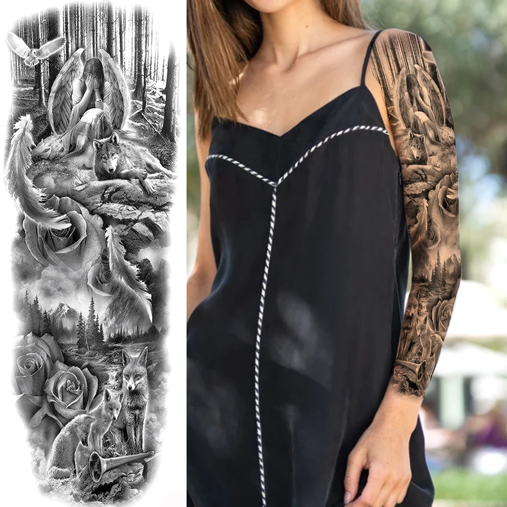 Длинные полные руки Временные татуировки реалистичные поддельные черный