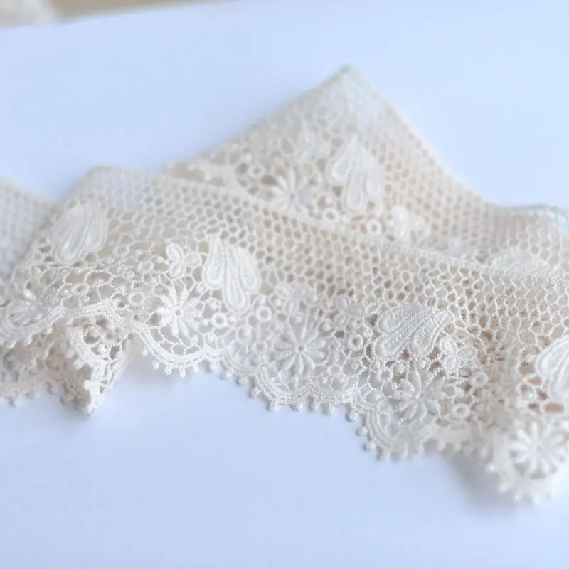 Кружевная вышивка 3 м 6 см бежевая мягкая хлопковая нить Водорастворимая