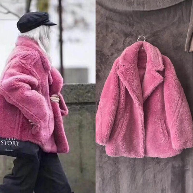 

Luxury Brand Women Fur Lined Coats Winter Woman Windbreaker Velvet Streetwear Straight Loose Fur Coats Lady European Style A072