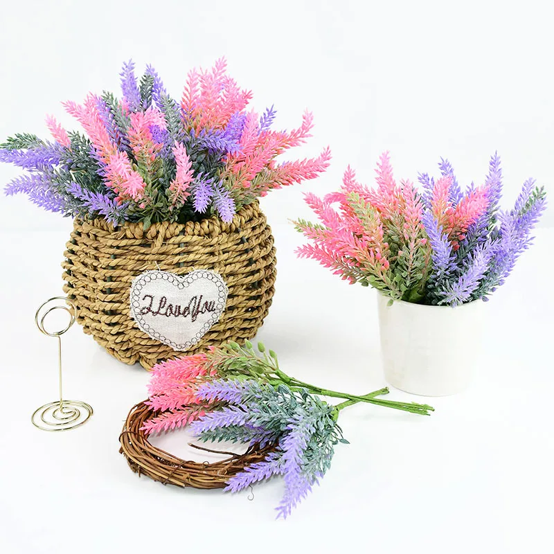 

12Pcs/2Bunch Plastic Artificial Flower Lavender Bouquet Real Touch Fake Flower DIY Birthday Wedding Party Home Garden Decor Prop