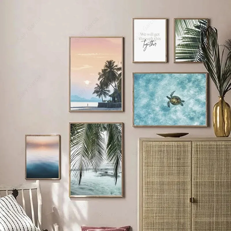 

Palm Leaf Beach Landscape Poster and Prints Love Quotes Canvas Painting Nordic Wall Pictures for Living Room Home Interior Decor