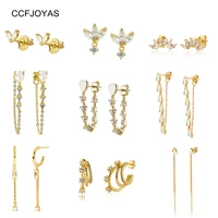 ccfjoya 925 sterling silver white zircon stud earrings for women cute water drophorse eyeflower piercing earring jewelry gift