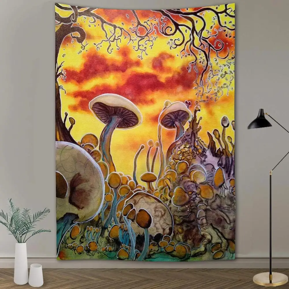 Psychedelic гобелен фантазия лес колдовство грибы гобелены зеленый Tapzi настенный дом