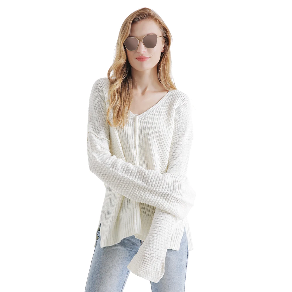 New Casual Knitted Sweater Women V Neck Long Sleeve Pullovers Loose Coat Autumn Winter Women'S Knit Oversize Top Female | Женская