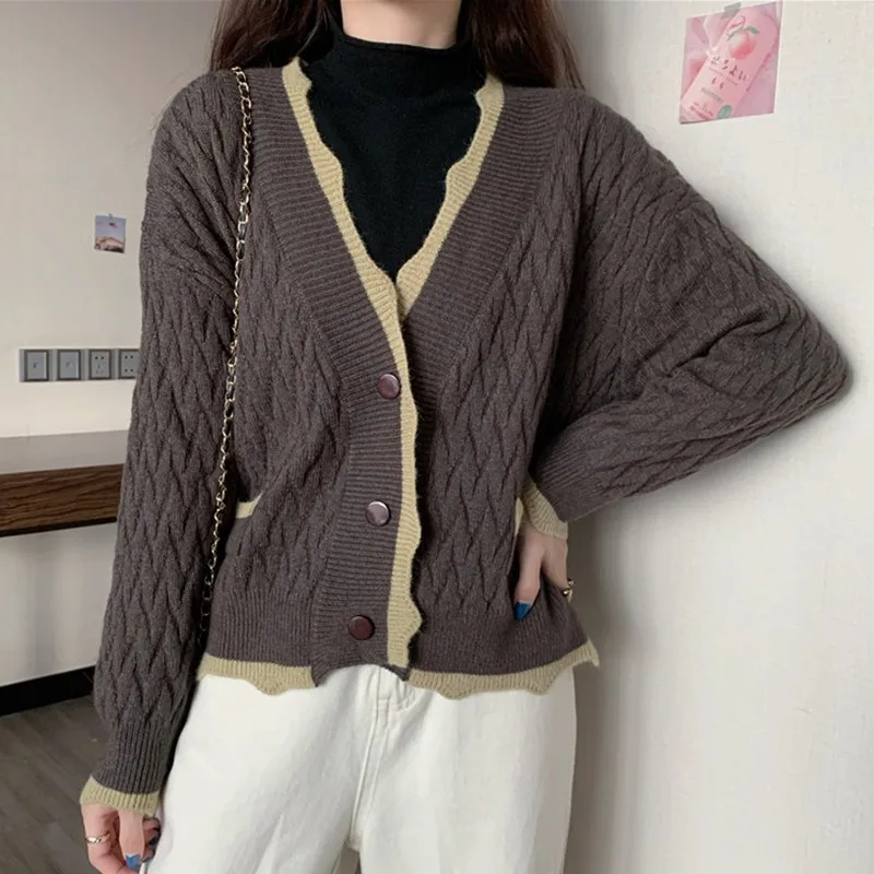 Женский вязаный кардиган с длинным рукавом универсальный Свободный