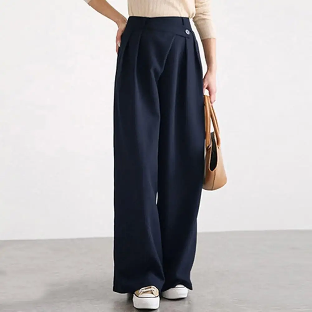 Для женщин Высокая Талия однотонные Цвет нерегулярные пояс широкие брюки штаны