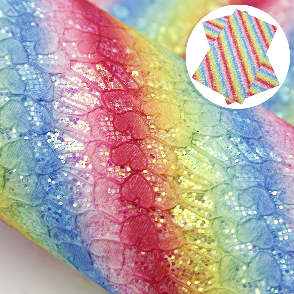 Градиентные цвета кружева Синтетическая кожа Радуга искусственная листы в