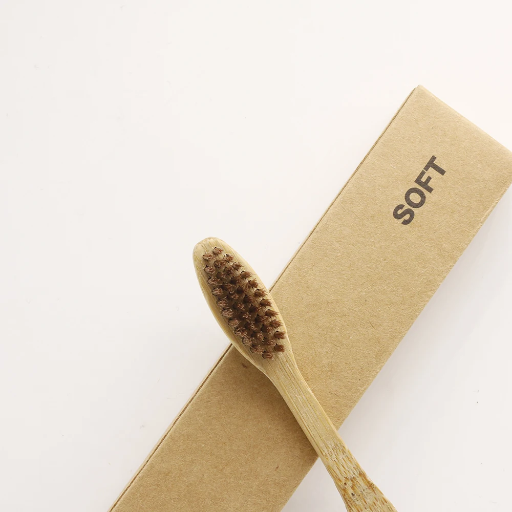 100 штук Коричневая мягкая щетина Бамбуковая зубная щетка Древесная зубная щетка Взрослая Ручная Эко-дружелюбная