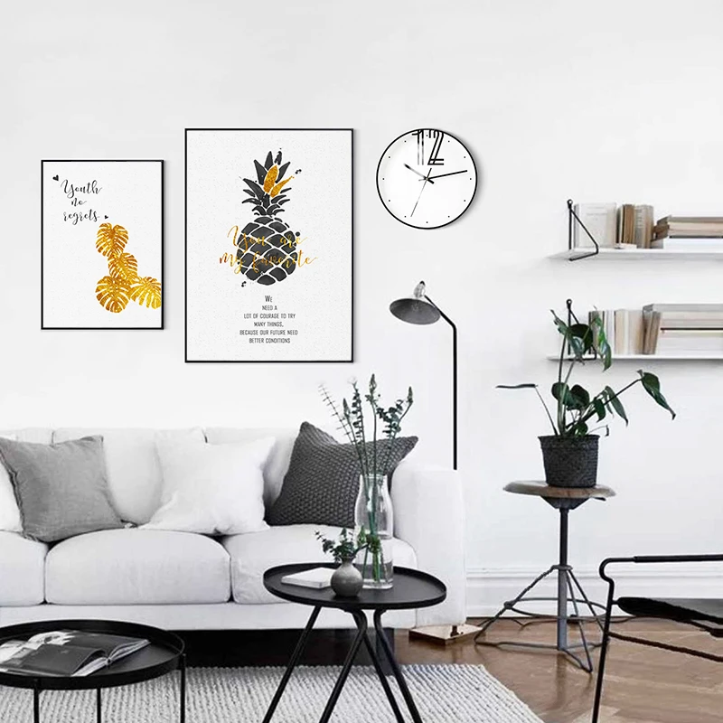 Современная модная Картина на холсте с золотым ананасом и английскими фразами
