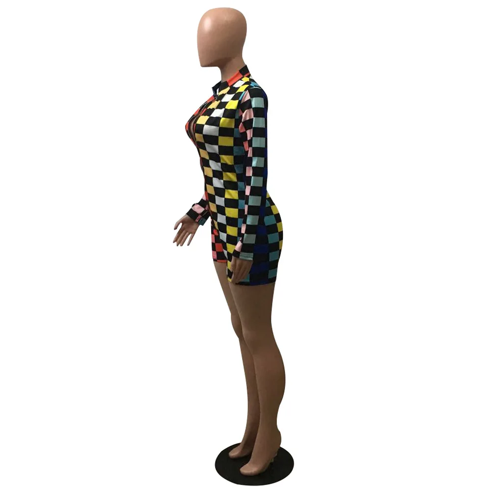 

Rompers Womens Jumpsuit Shorts Plaid Long Sleeve Jumpsuits for Women 2020 Club Party Bodycon Romper Monos Mujer One Piece Outfit