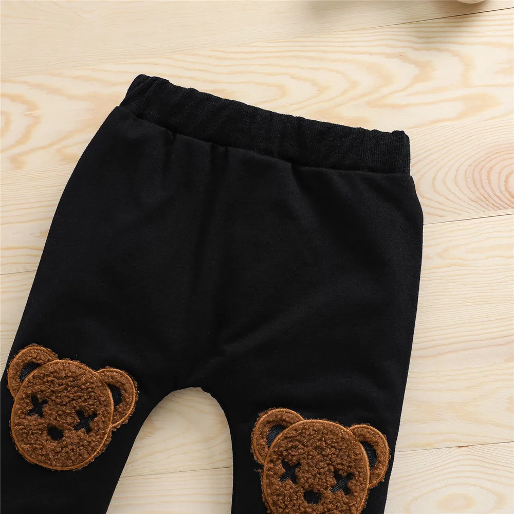 1-5 Years Kid Boys Girls 2Pcs Tracksuit Suits Fall Baby Plush Cartoon Bear Long Sleeves Sweatshirt Top + Elastic Waist Pants