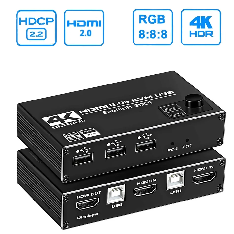 KVM HDMI Switch Dual Monitor 2 In 1 Out DP KVM Switch 2 Ports 4K 60Hz HDMI KVM Switch Share Printer Keyboard Mouse 1080