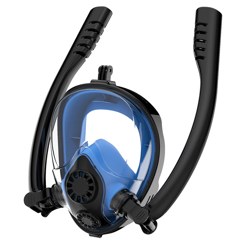 

Adult Full Face Swim Mask Double Tube Silicone Snorkeling Anti Fog Breathing Mask Underwater Scuba Diving Professional Equipment