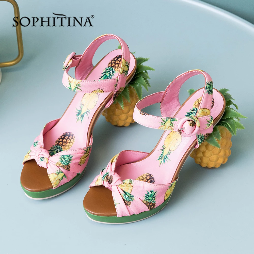 SOPHITINA/Новинка Женские босоножки с необычным принтом ананаса Туфли на очень