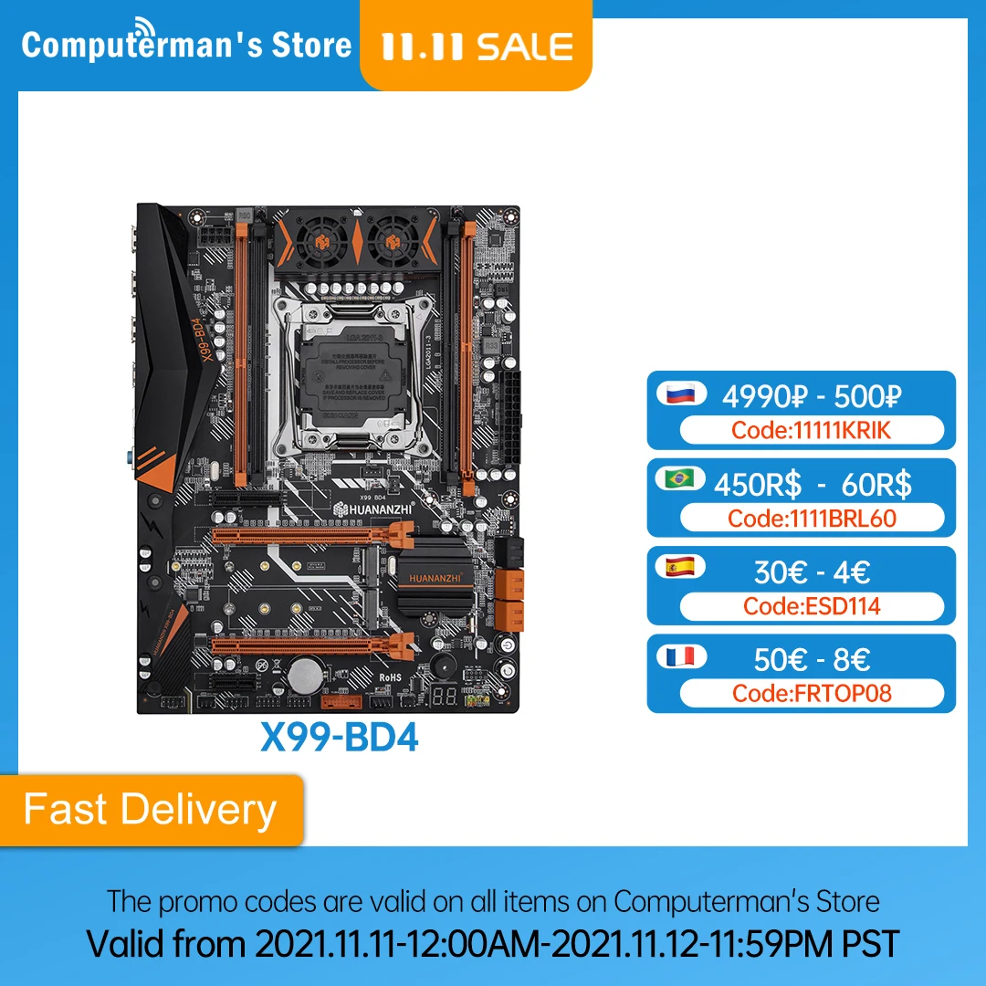 HUANANZHI-placa base X99 BD4 X99, Intel XEON E5, LGA2011-3, todas las Series, DDR4, RECC, memoria no ECC, compatible con estación de trabajo NVME NGFF