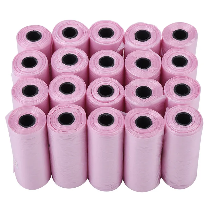 PINK Собачий мешок для какашек, черный, красный, розовый, синий, для домашних животных, сумки для какашек, для собак, кошек, для мусора, чистый мешок для собак,, 20 рулонов/300 шт - Цвет: PINK