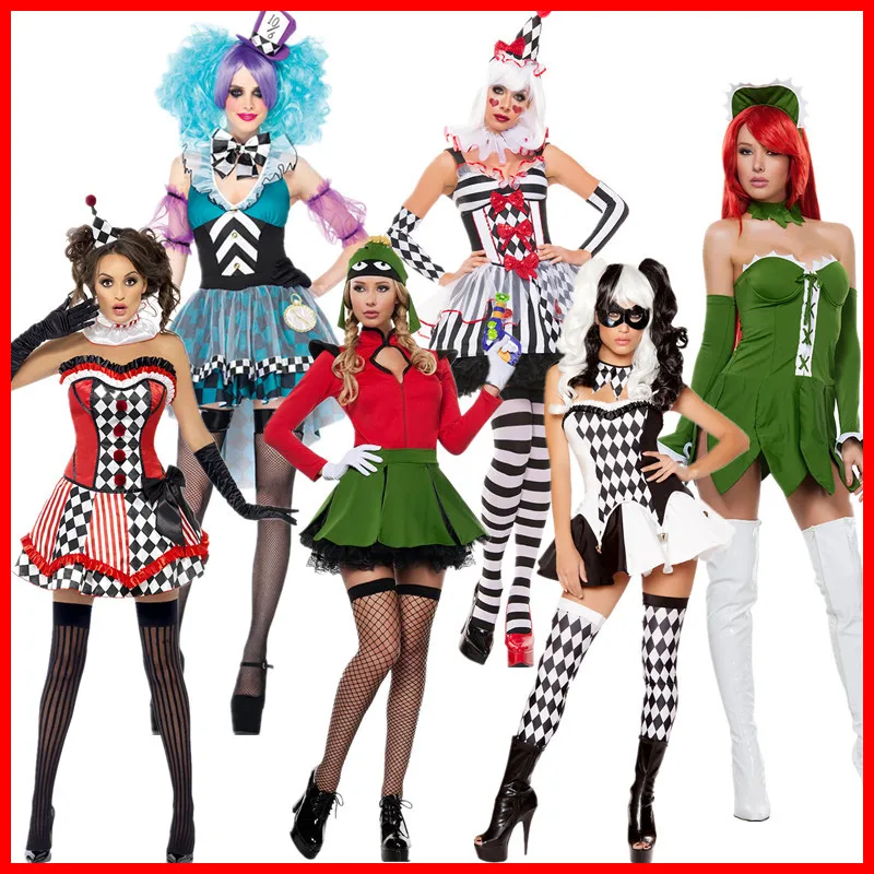 

Harley Teens Joker Clown Circus Horror Costume Halloween Ghosts Cosplay Fancy Dress Adult Women