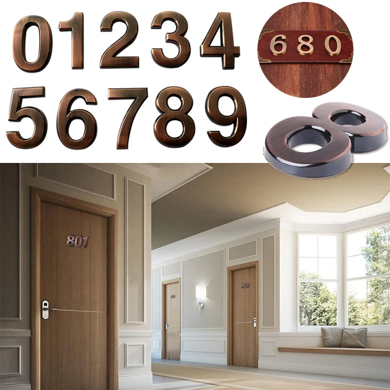 1PC House Address Sign Door Numbers 0-9 Self- Adhesive Bronze ABS Plastic Apartment Hotel Sticker | Обустройство дома