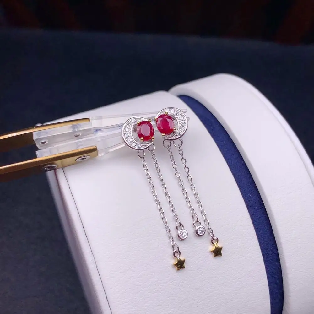 

shilovem real Natural Ruby Gemstone stud earrings for Women 925 Sterling Silver Christmas gift wedding new 4*5mm de0405835agh