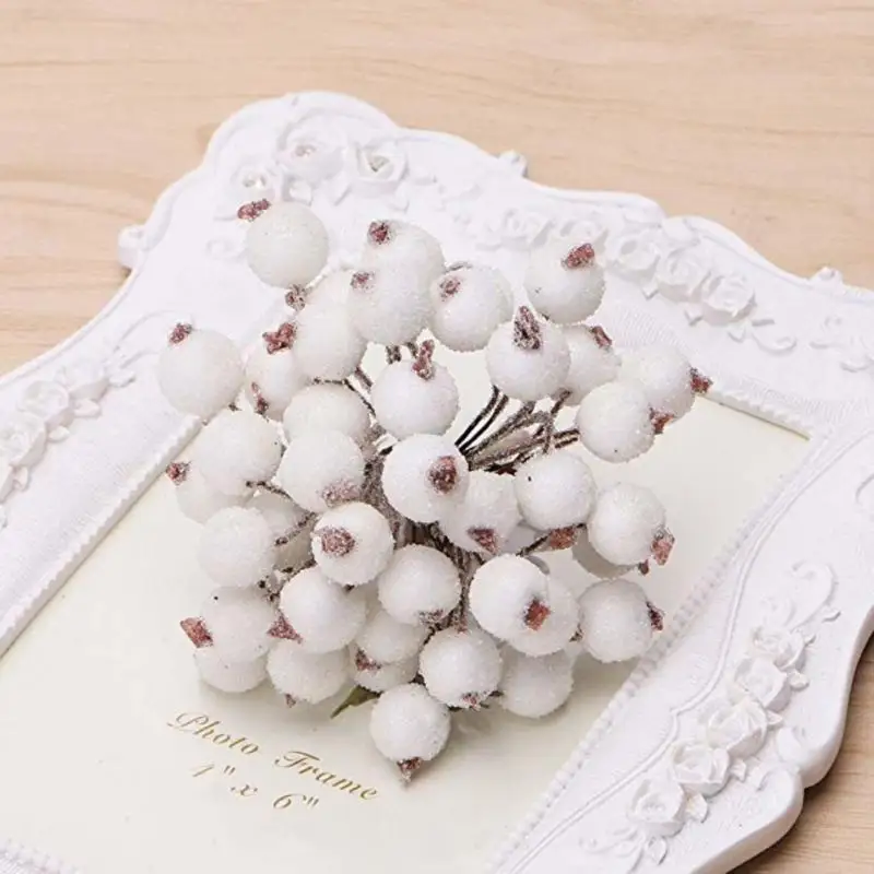 40pcs/set Mini Artificial Berry Christmas Tree Decorative Frosted Vivid Red Holly Berries Festive Supply | Дом и сад