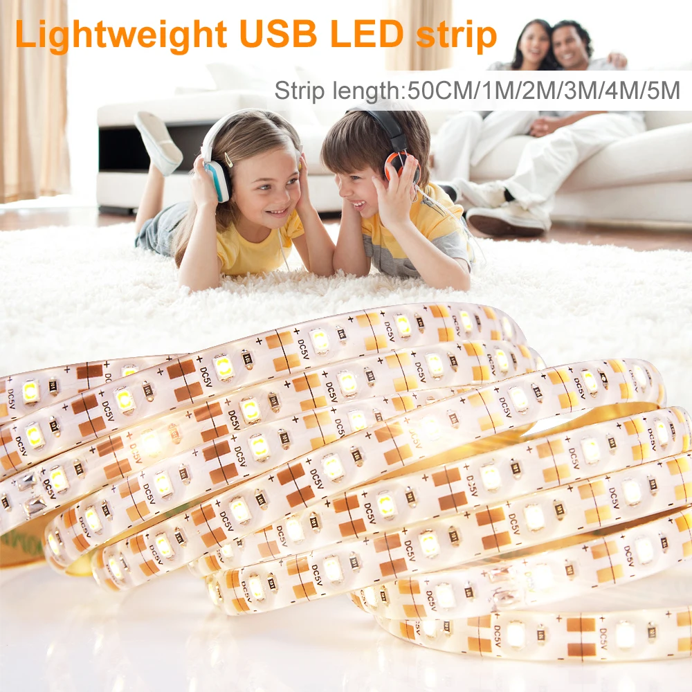 LED Light Strip 5V USB Led Strip Waterproof Flexible Lamp Bar LED Decorlight Indoor Kitchen Bedroom Lighting 50cm 1m 2m 3m 4m 5m