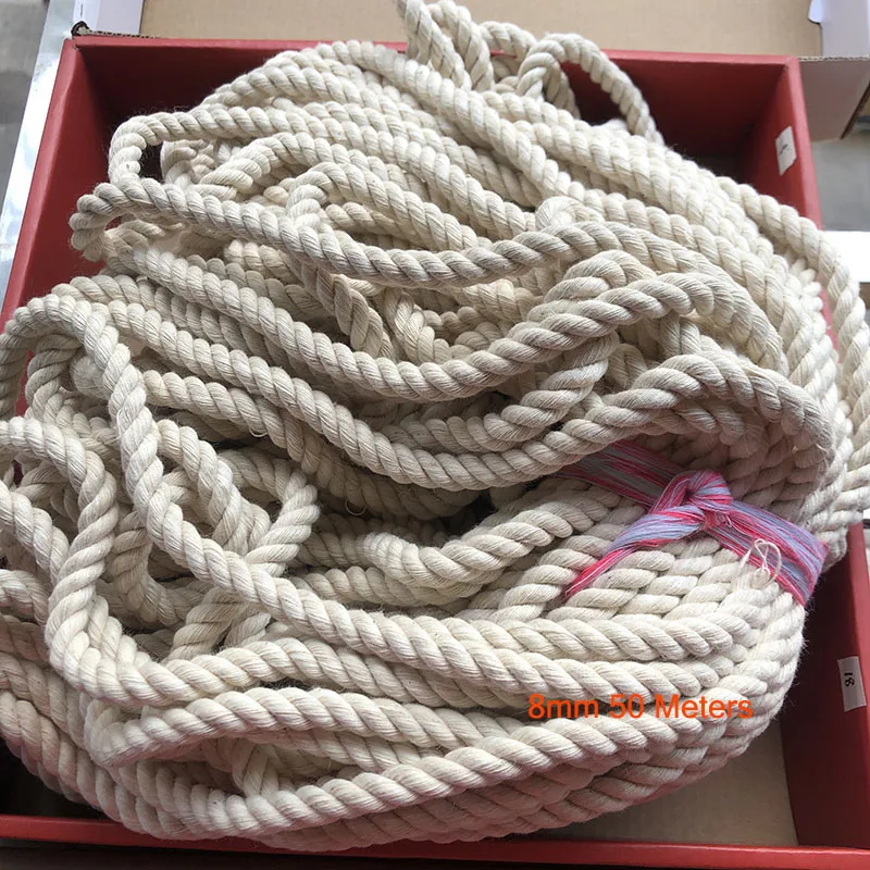 8mm x 50m 1/2/3/4/5/6/8/10 мм Диаметр прочный бежевая хлопковая веревка скрученный шнур из керамического волокна Craft макраме Строка DIY домашний текстиль завязывания нить Много Размеры - Цвет: 8mm x 50m