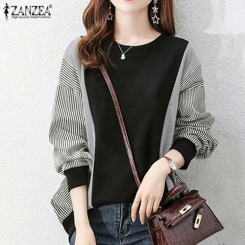 

Женская рубашка с длинным рукавом и круглым вырезом, в полоску