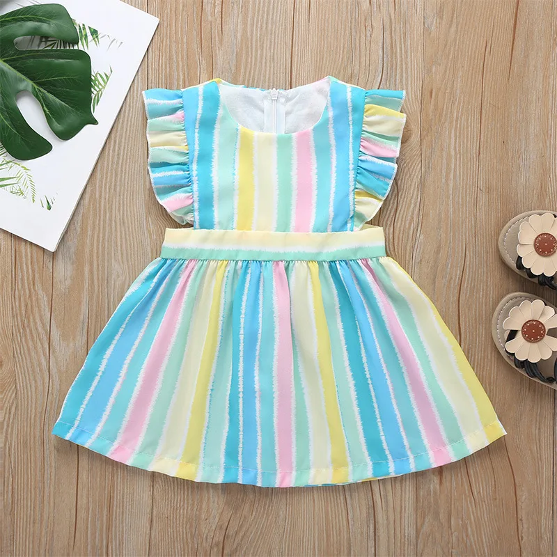 

Baby Summer Dresses Girl Clothes robe princesse enfant fille Party Dresses Cute Birthday Dress Ruffle Sleeve Striped Girls Dress