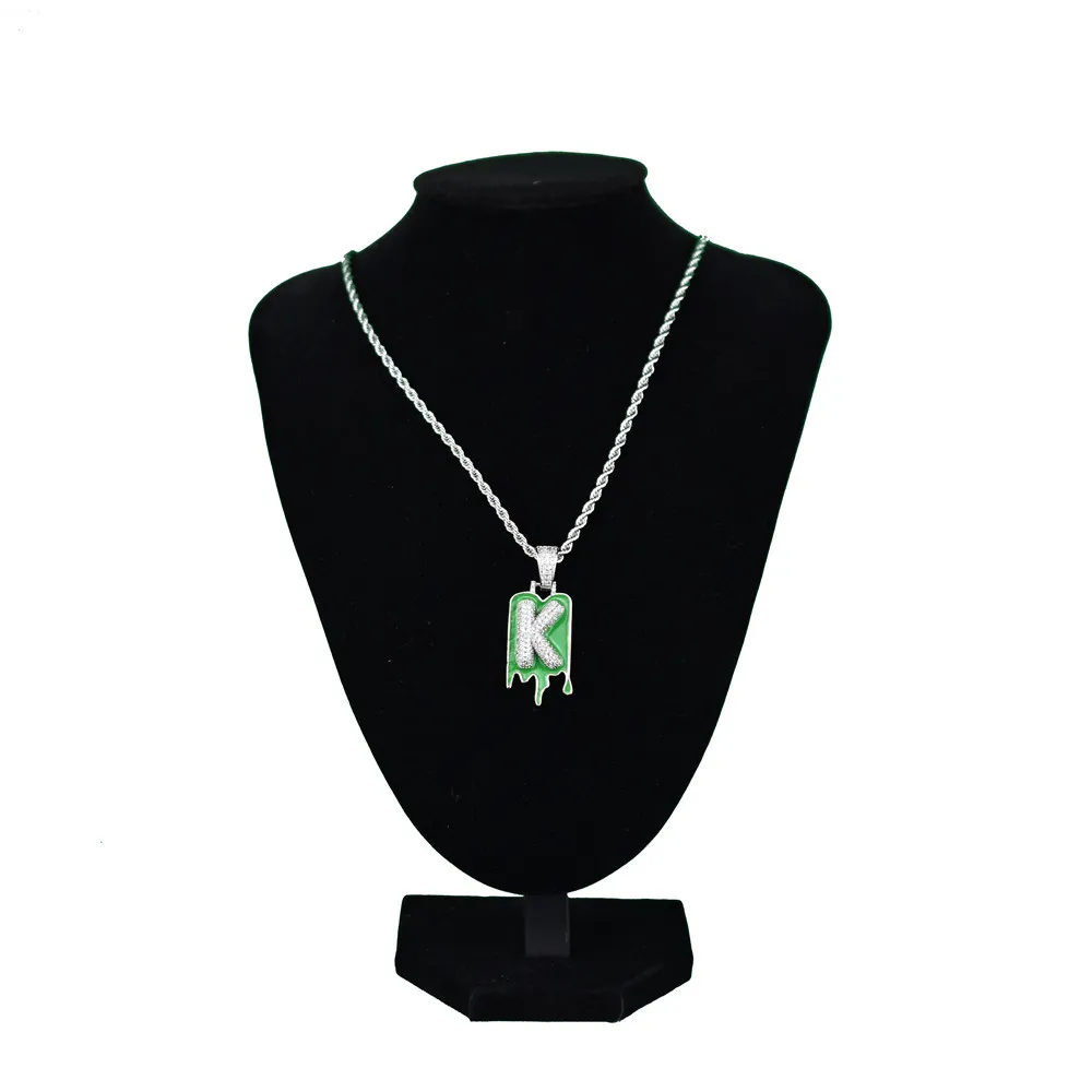 

Hip Hop Green Initial A-Z Letter Necklaces & Pendant Gold Silver Color Iced Out with rope chain for Women men Fashion Jewelry