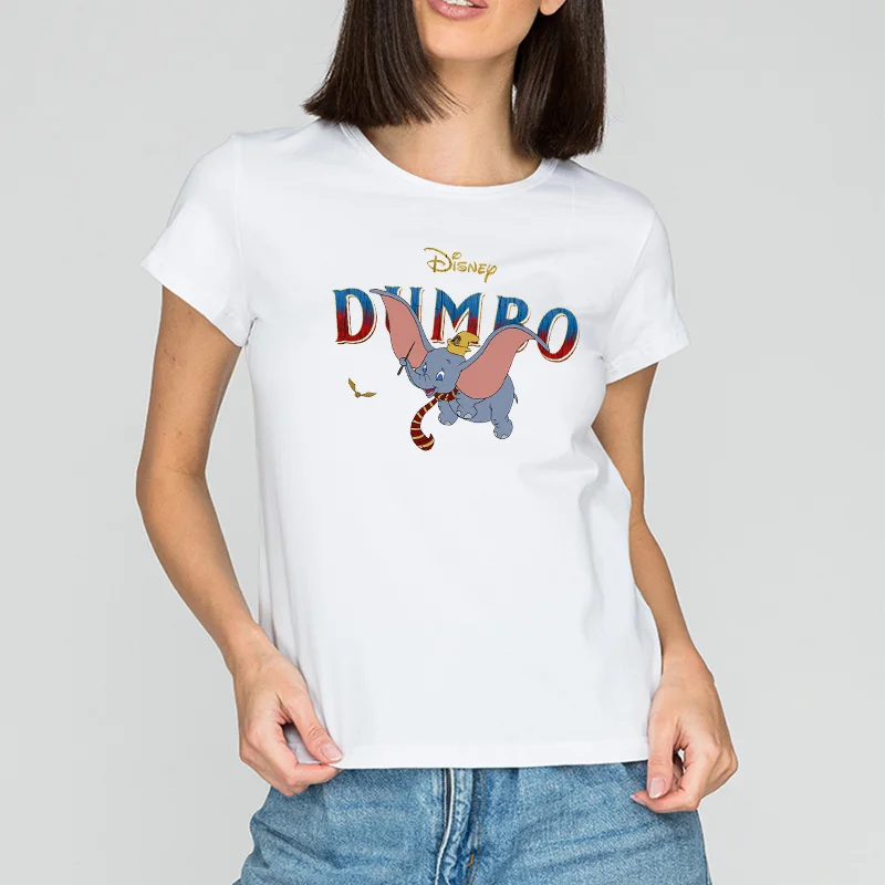 

Disney Dumbo Women's T-shirts Fashion Summer Kawaii Ladies Tops Cute Cartoon White Short Sleeve T Shirt Aesthetic Female Clothes