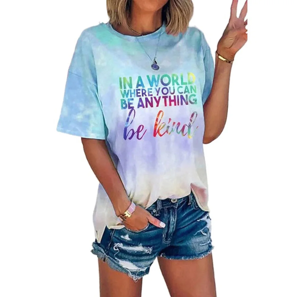 

Tie-dye printing loose and comfortable round neck short-sleeved top 2021 summer new pullover T-shirt
