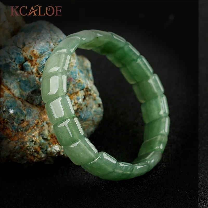 green stone Бренд KCALOE, трендовые розовые кварцевые браслеты для йоги, браслеты и браслеты с квадратным натуральным камнем, растягивающийся браслет из бисера для женщин - Окраска металла: green stone
