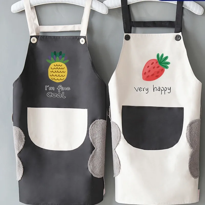 

New Fashion Cute Fruit Pattern Women Men Adjustable Large Pocket Water Oil Proof Kitchen Apron For Cooking Baking Restaurant