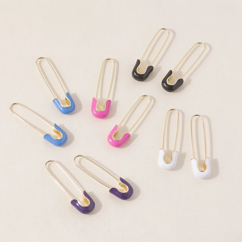 

925 Sterling Silver Ear Buckle Color Enamel Safety Pin Hoop Huggies Earring for Women Geometry Crystal Rectangle Earring Jewelry